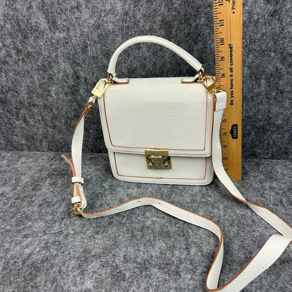 Neiman Marcus Cream Crossbody Bag with Gold Accents Small Leather - Picture 8 of 10